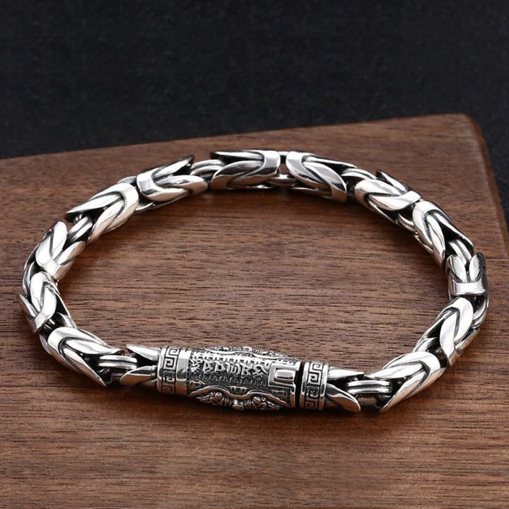 Men's Sterling Silver Vajra Clasp Byzantine Chain Bracelet