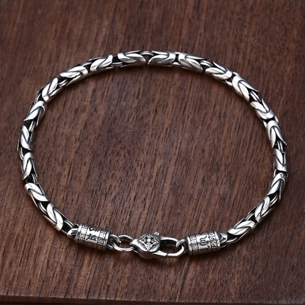 Mens Sterling Silver Vajra Clasp Byzantine Chain Bracelet -Jewelry1000