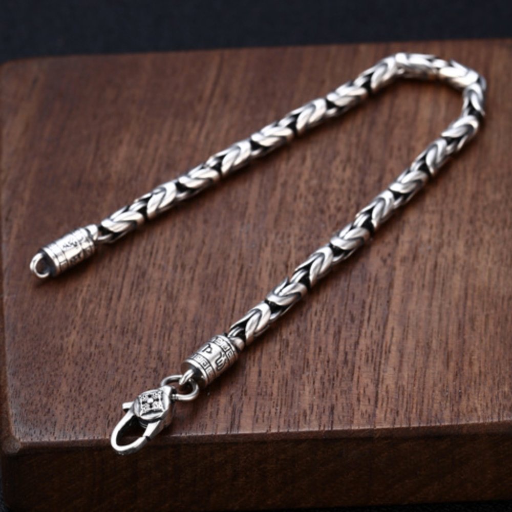 Mens Sterling Silver Vajra Clasp Byzantine Chain Bracelet -Jewelry1000