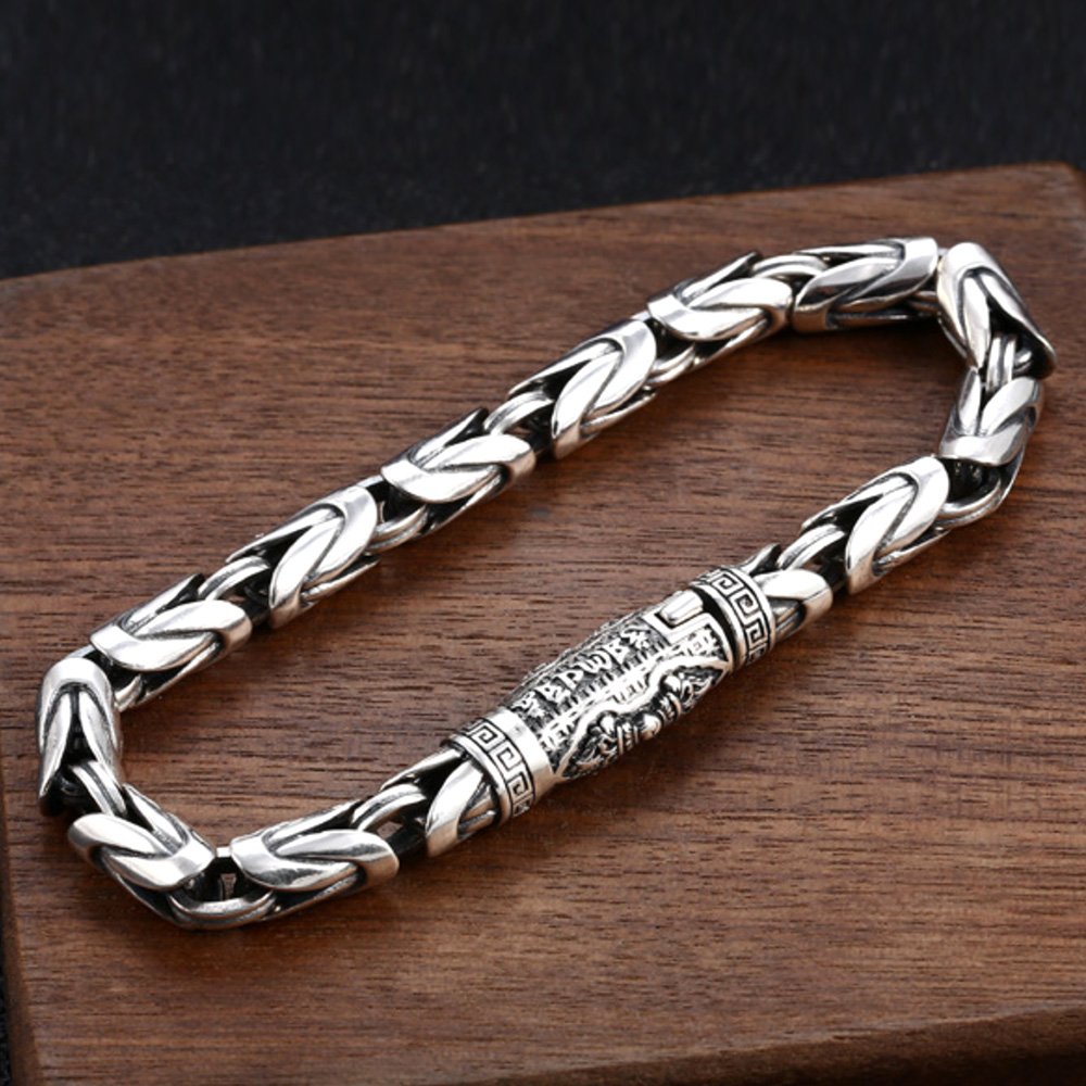 Men's Sterling Silver Vajra Clasp Byzantine Chain Bracelet