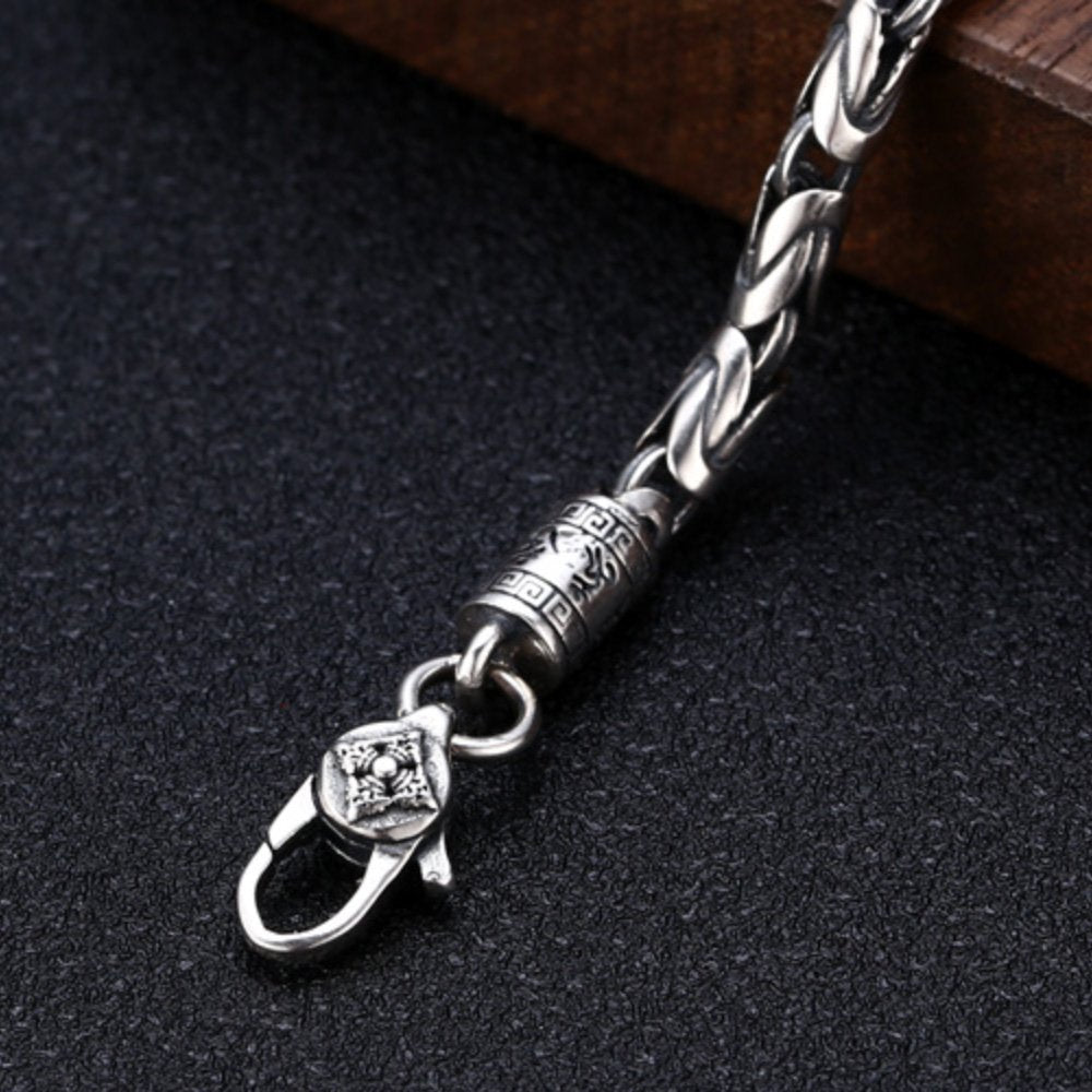 Mens Sterling Silver Vajra Clasp Byzantine Chain Bracelet -Jewelry1000