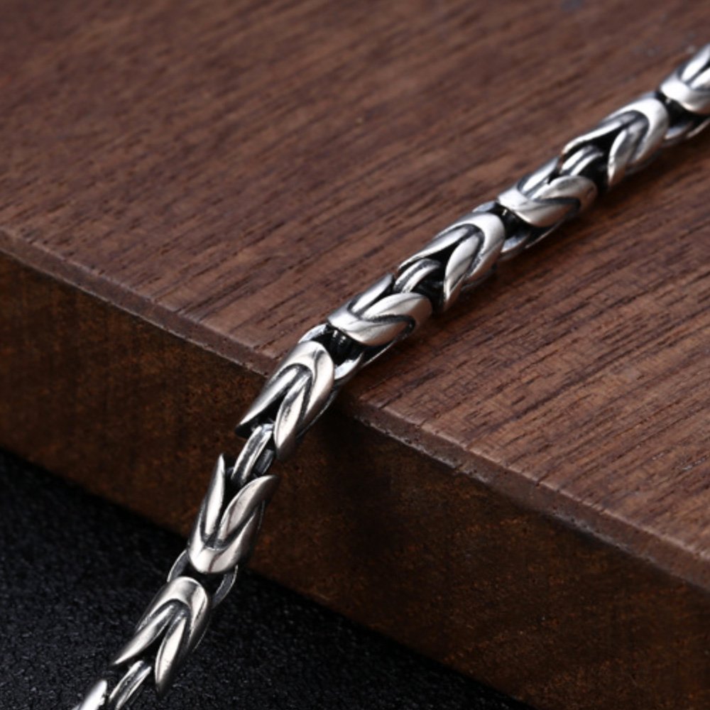 Mens Sterling Silver Vajra Clasp Byzantine Chain Bracelet -Jewelry1000