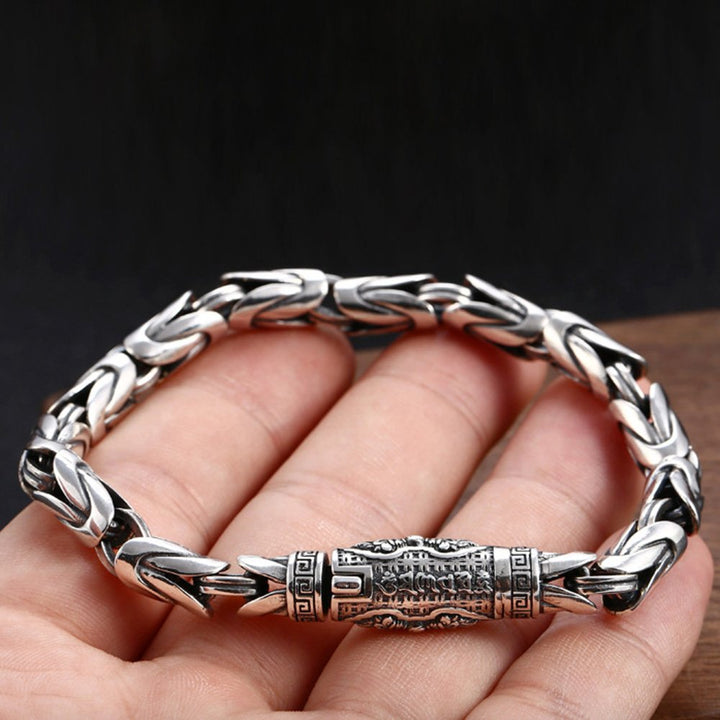 Men's Sterling Silver Vajra Clasp Byzantine Chain Bracelet