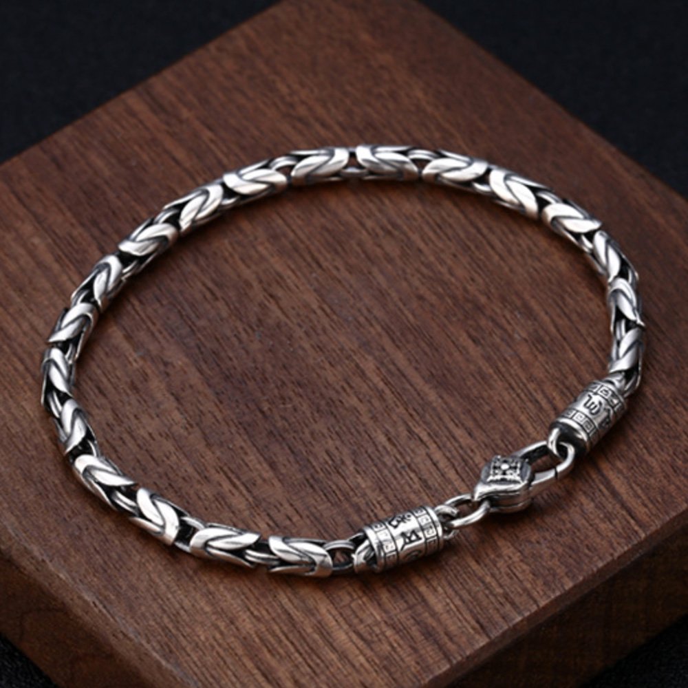 Mens Sterling Silver Vajra Clasp Byzantine Chain Bracelet -Jewelry1000