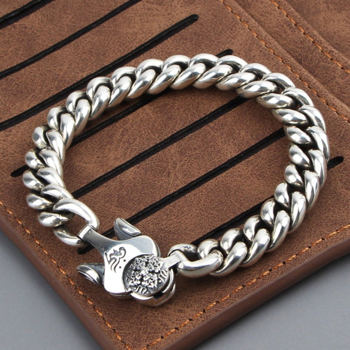 Men's Sterling Silver Vajra Clasp Cuban Chain Bracelet