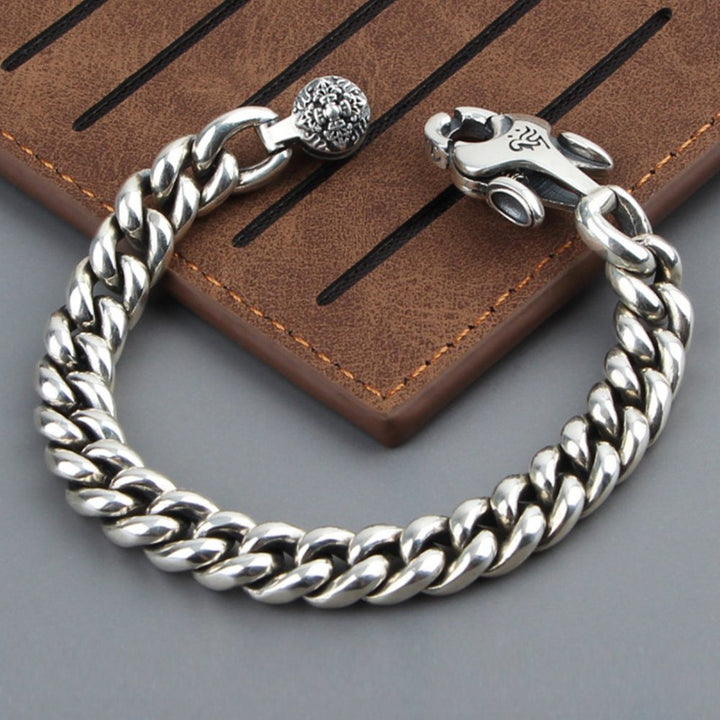 Men's Sterling Silver Vajra Clasp Cuban Chain Bracelet