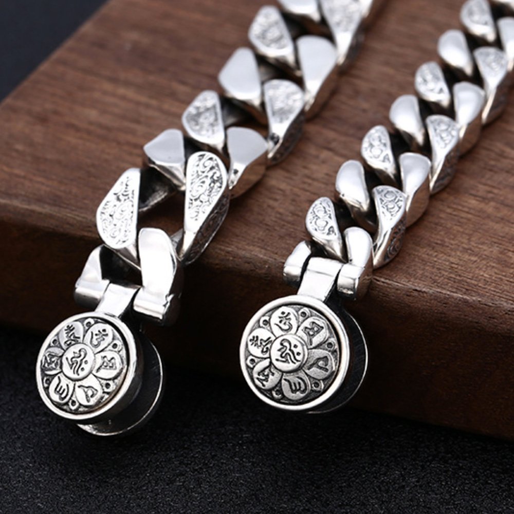 Men's Sterling Silver Vajra Clasp Curb Chain Bracelet