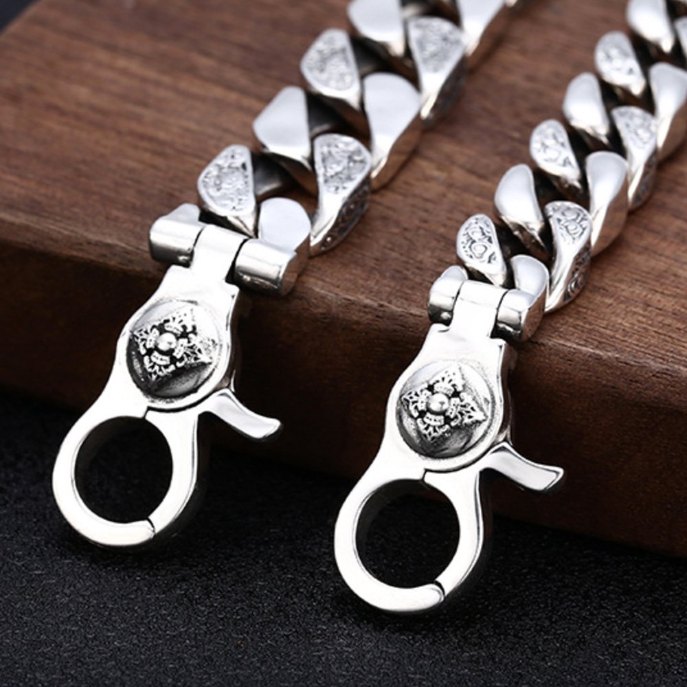 Men's Sterling Silver Vajra Clasp Curb Chain Bracelet