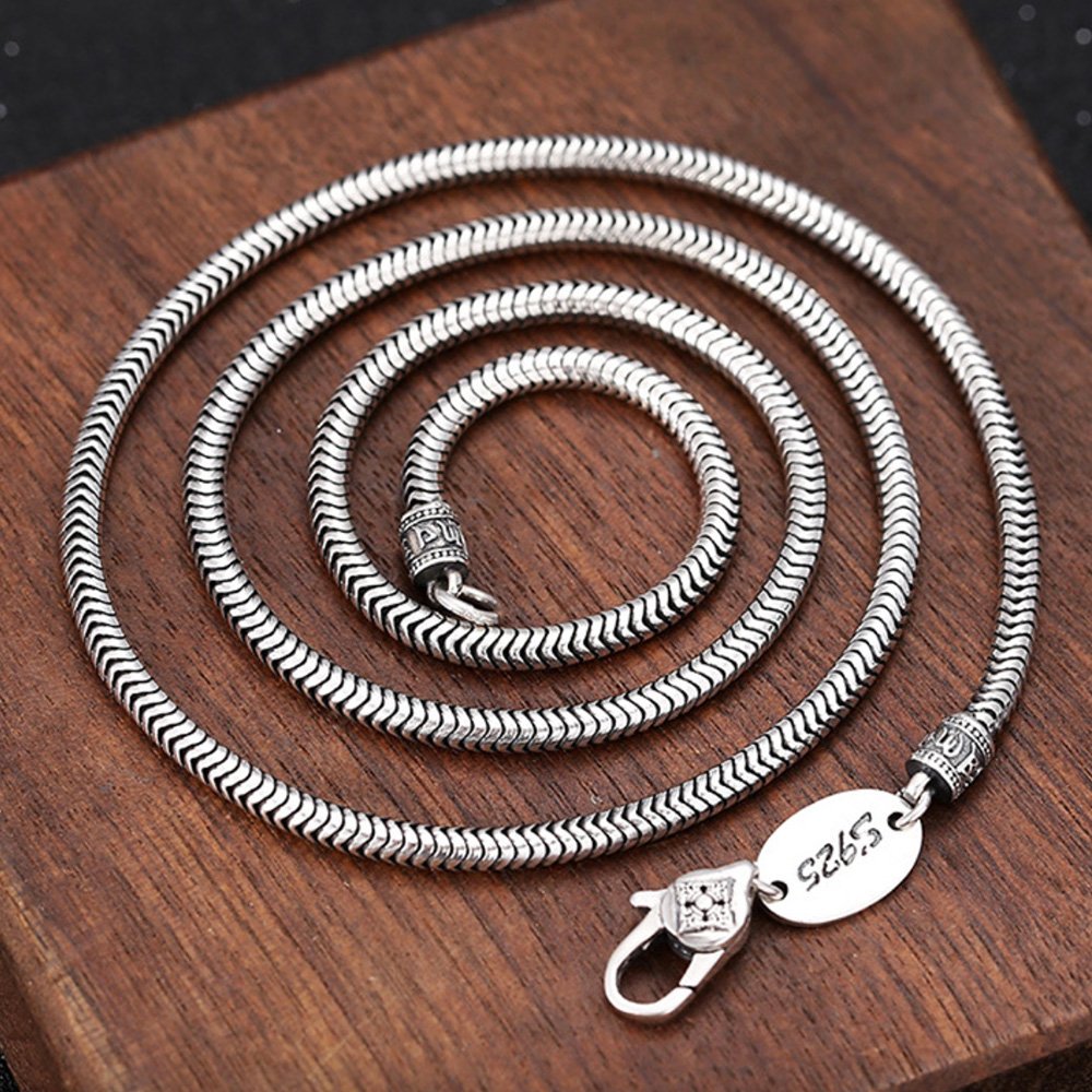 3 mm Men's Sterling Silver Vajra Clasp Snake Chain 20”-28”