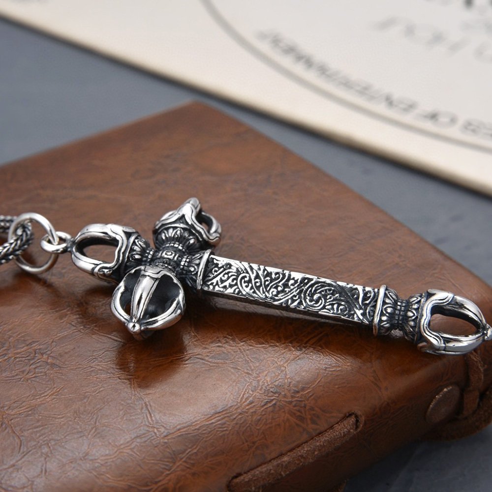 Collana Argento Sterling S925 Con Ciondolo Vajra - Simbolo Buddista Uomo, Lunghezza Regolabile - Foto 9