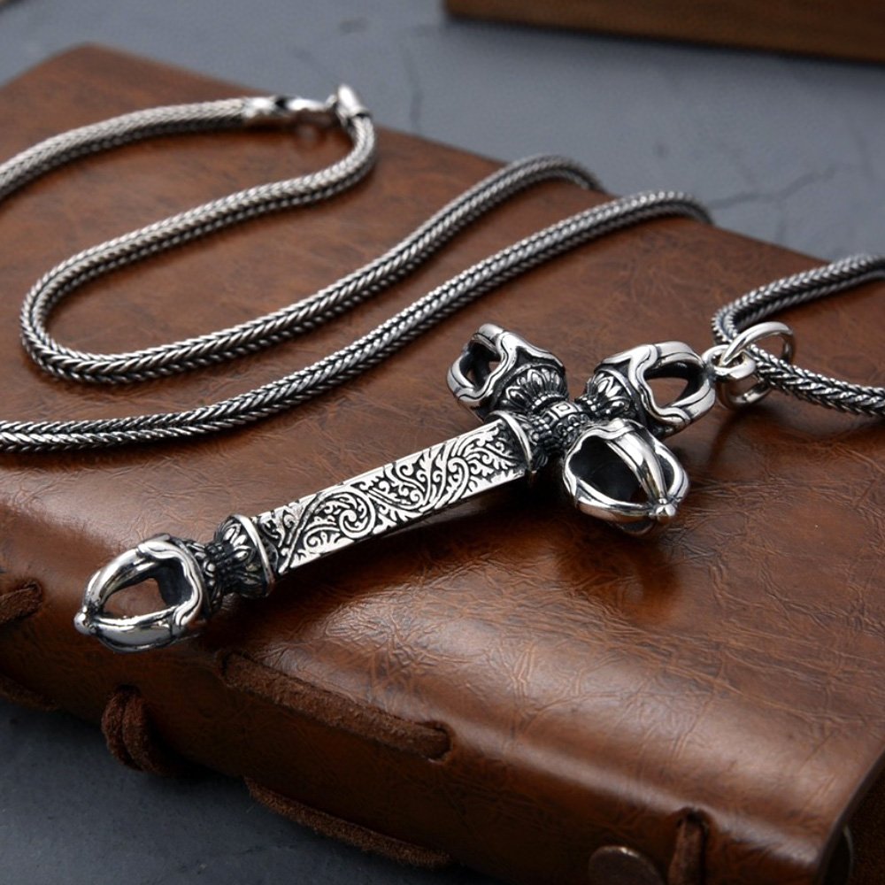 Men's Sterling Silver Vajra Necklace