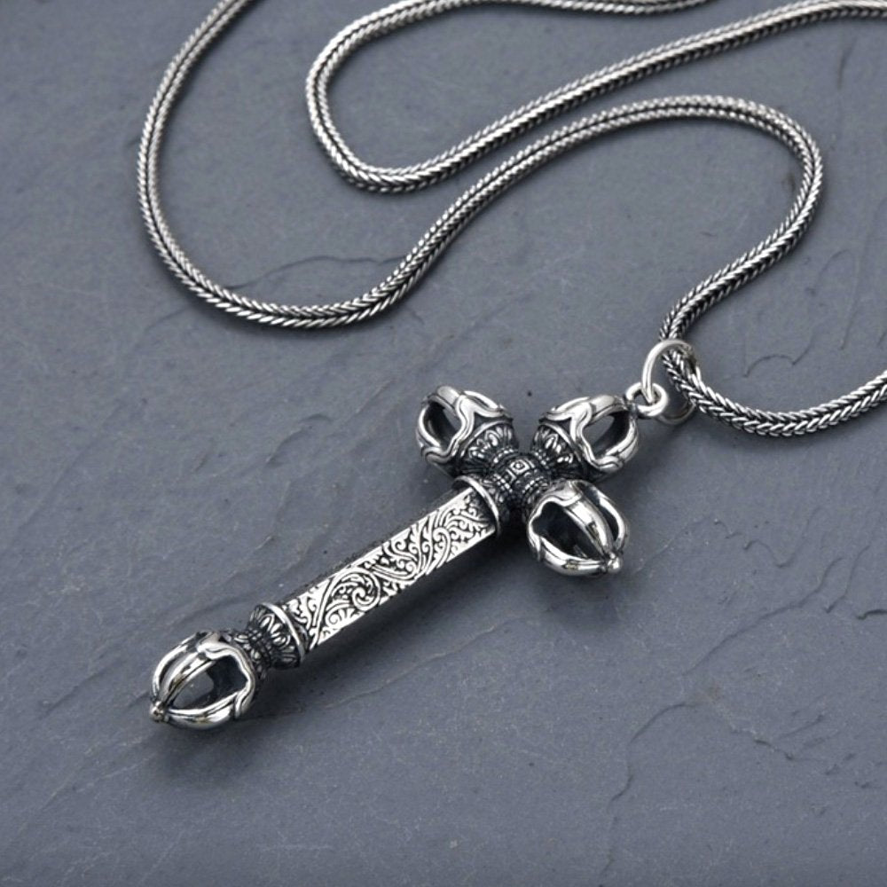 Collana Argento Sterling S925 Con Ciondolo Vajra - Simbolo Buddista Uomo, Lunghezza Regolabile - Foto 11