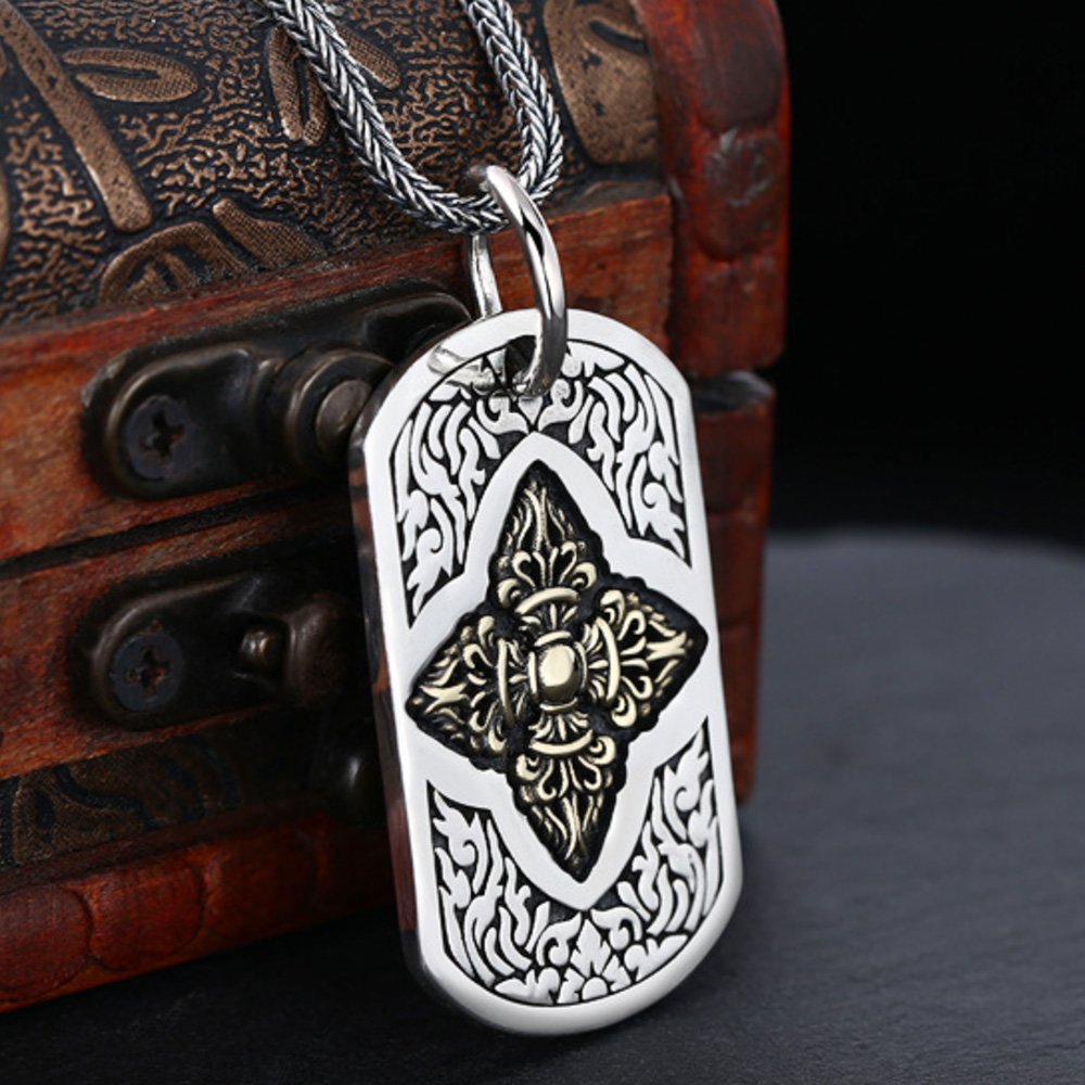 Men's Sterling Silver Vajra Tag Necklace