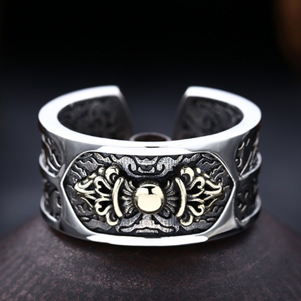 Men's Sterling Silver Vajra Wide Ring