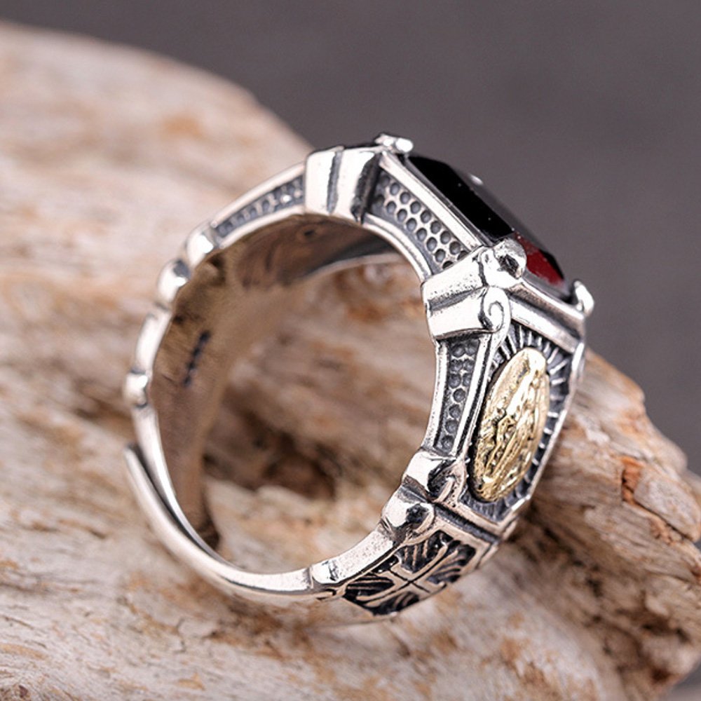 Men's Sterling Silver Virgin Mary Black Onyx Ring