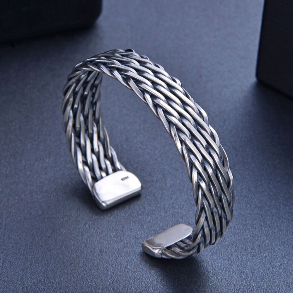 Men's Sterling Silver Wide Braided Cuff Bracelet