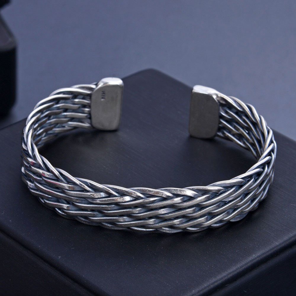 Men's Sterling Silver Wide Braided Cuff Bracelet