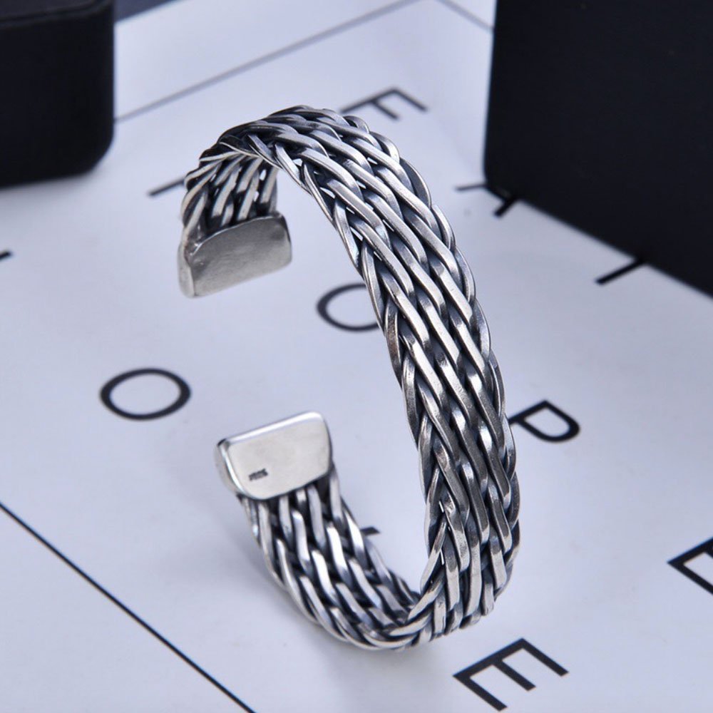 Men's Sterling Silver Wide Braided Cuff Bracelet