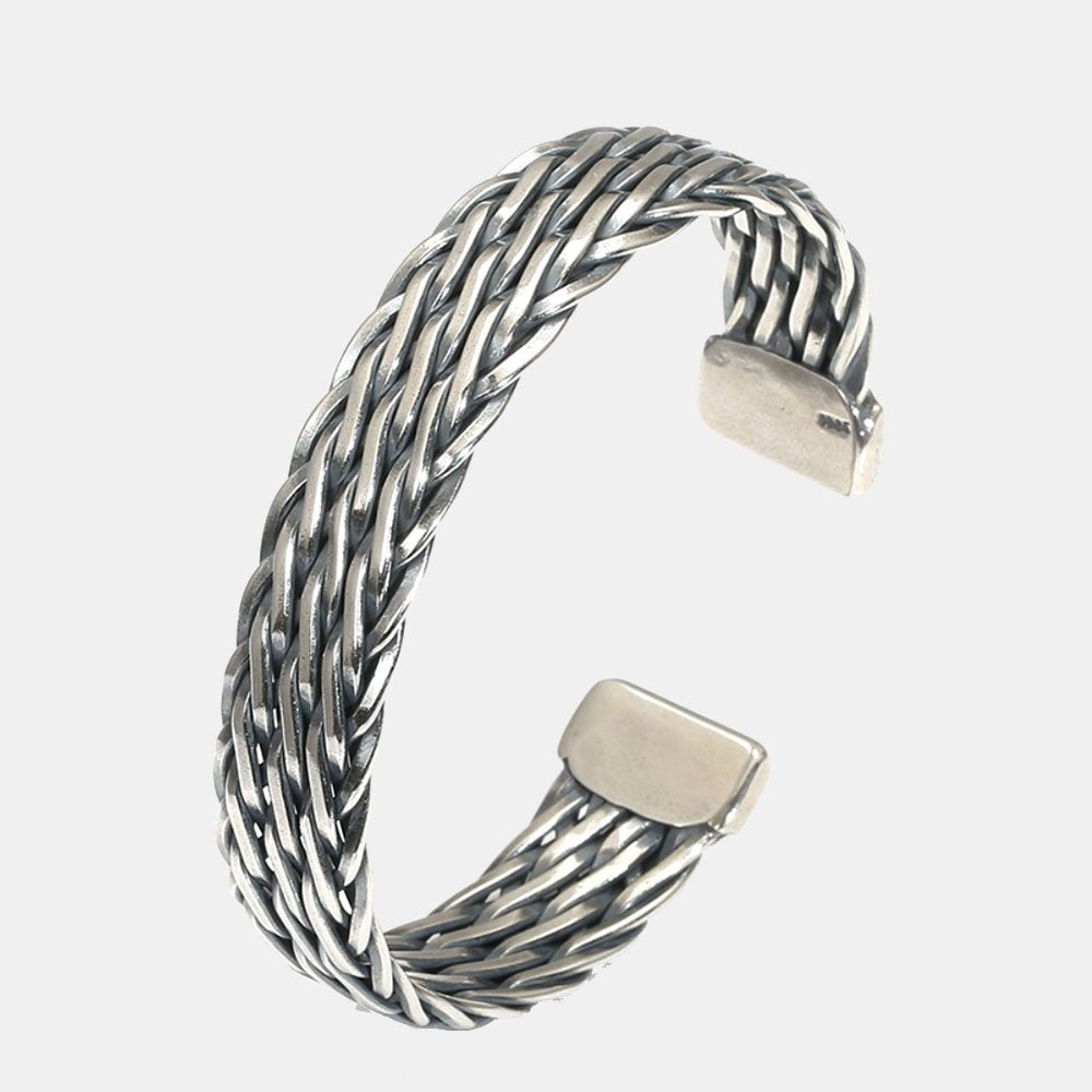 Men's Sterling Silver Wide Braided Cuff Bracelet