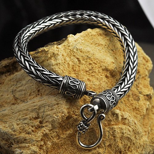 Men's Sterling Silver Wide Wheat Chain Bracelet