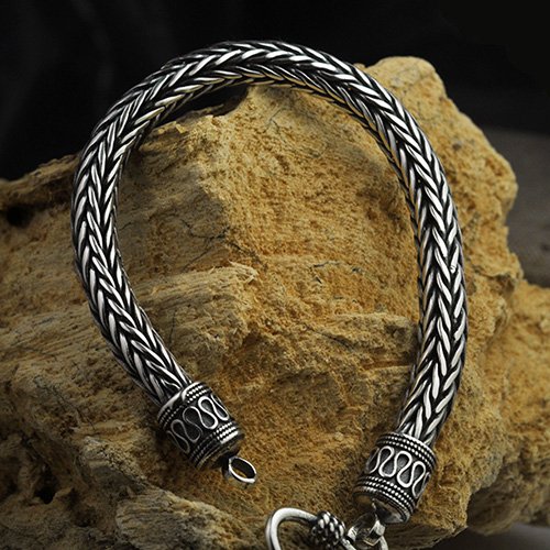 Men's Sterling Silver Wide Wheat Chain Bracelet