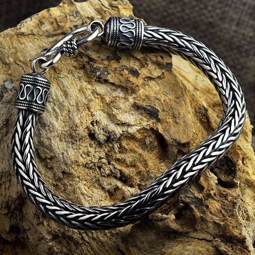 Men's Sterling Silver Wide Wheat Chain Bracelet