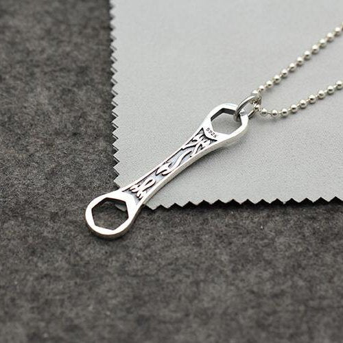 Men's Sterling Silver Skull Wrench Necklace