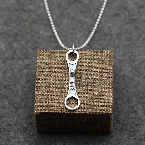 Men's Sterling Silver Skull Wrench Necklace