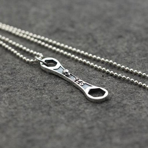 Men's Sterling Silver Skull Wrench Necklace