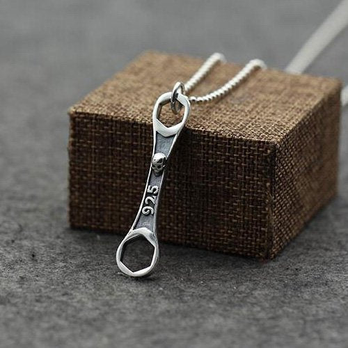 Men's Sterling Silver Skull Wrench Necklace