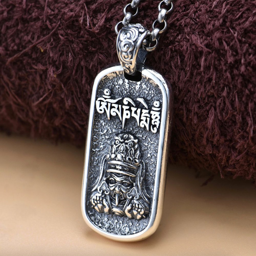 Mens Sterling Silver Zakiram Tibetan God of Wealth Necklace