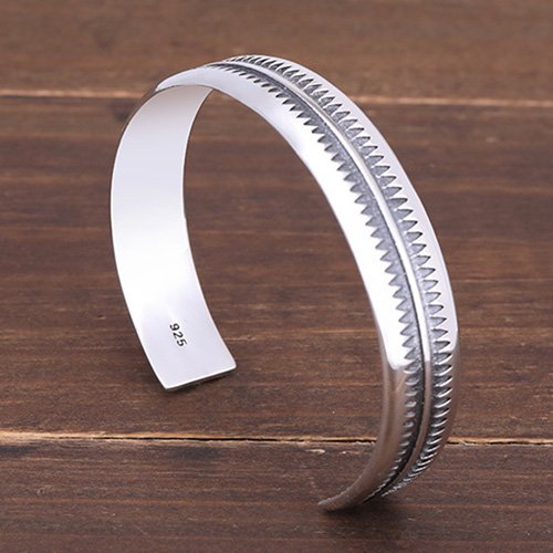 Men's Sterling Silver Zigzag Pattern Cuff Bracelet