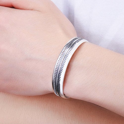 Men's Sterling Silver Zigzag Pattern Cuff Bracelet