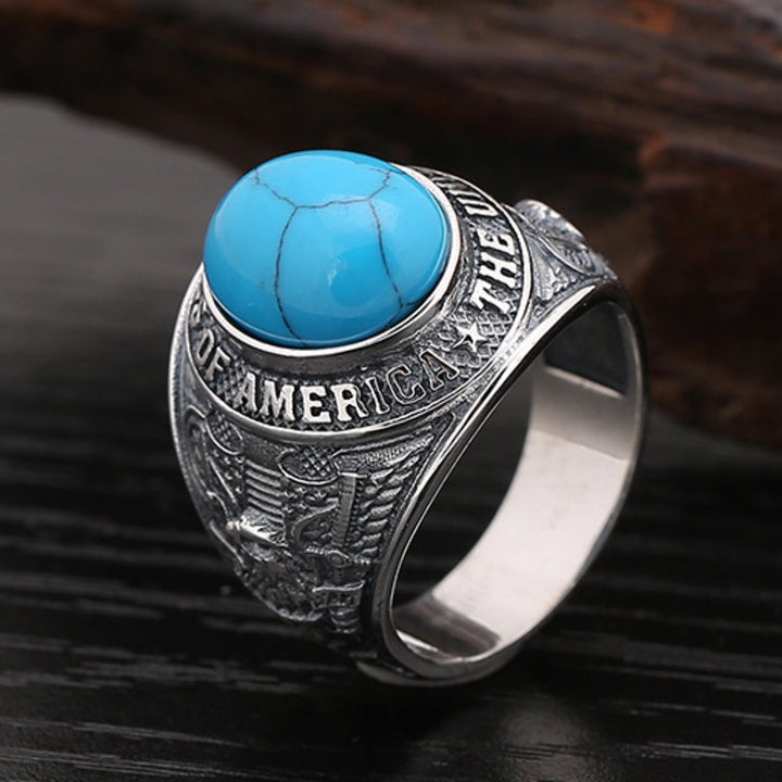 Men's Sterling Silver the U.S. Eagle Turquoise Ring