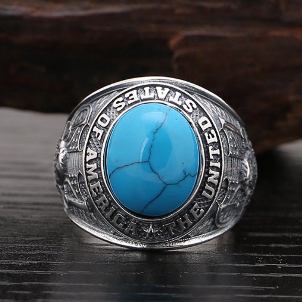 Men's Sterling Silver the U.S. Eagle Turquoise Ring