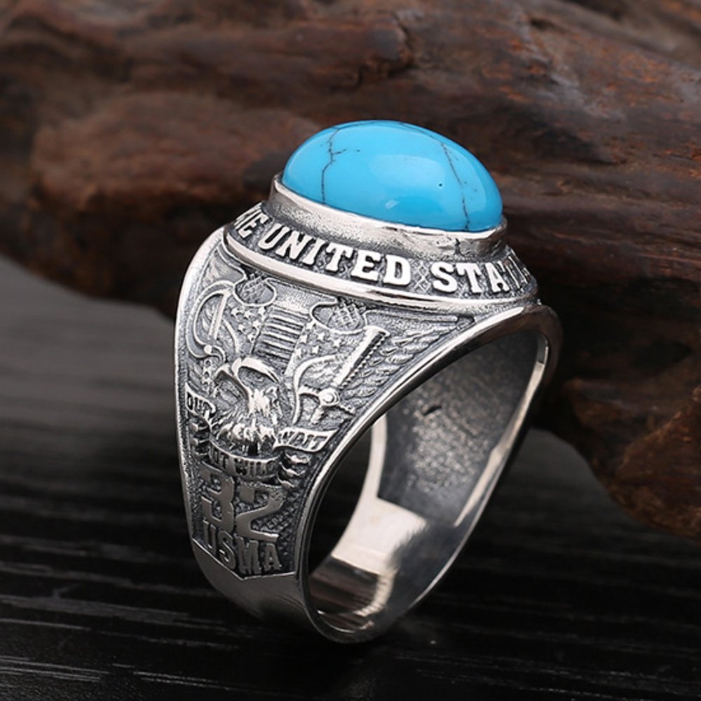 Men's Sterling Silver the U.S. Eagle Turquoise Ring