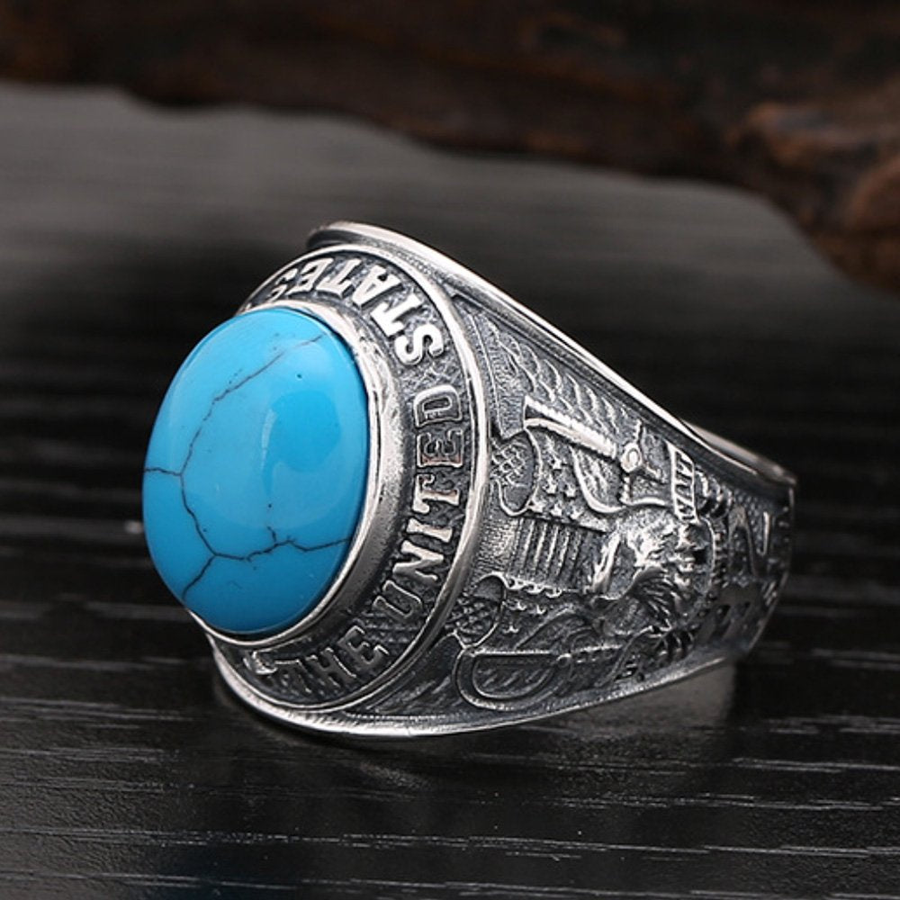 Men's Sterling Silver the U.S. Eagle Turquoise Ring