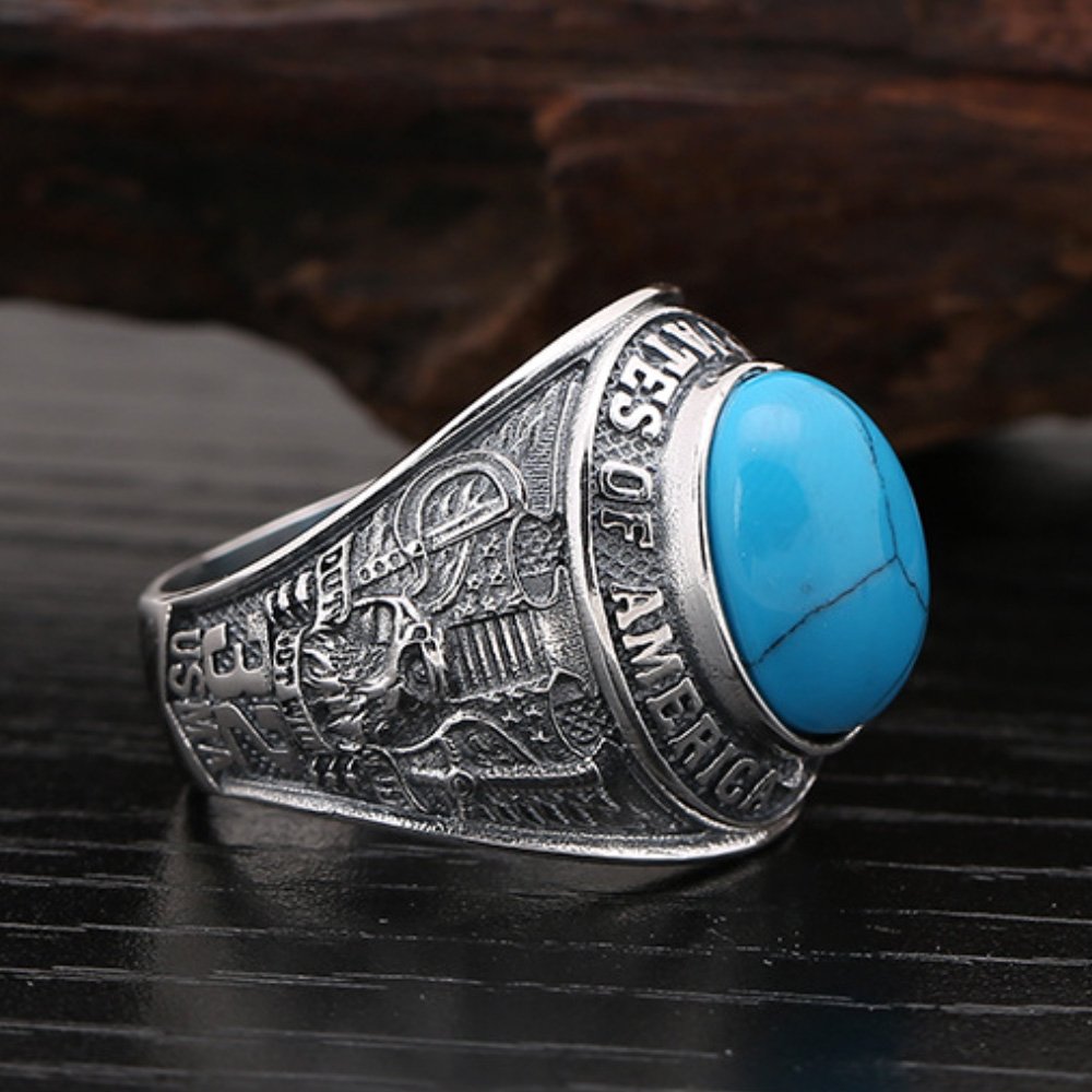 Men's Sterling Silver the U.S. Eagle Turquoise Ring