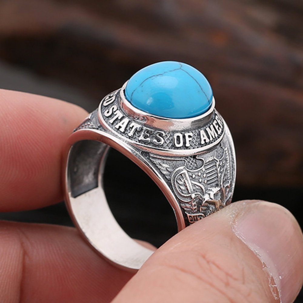 Men's Sterling Silver the U.S. Eagle Turquoise Ring