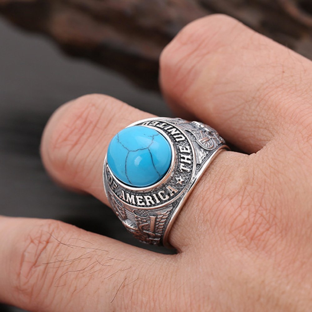 Men's Sterling Silver the U.S. Eagle Turquoise Ring