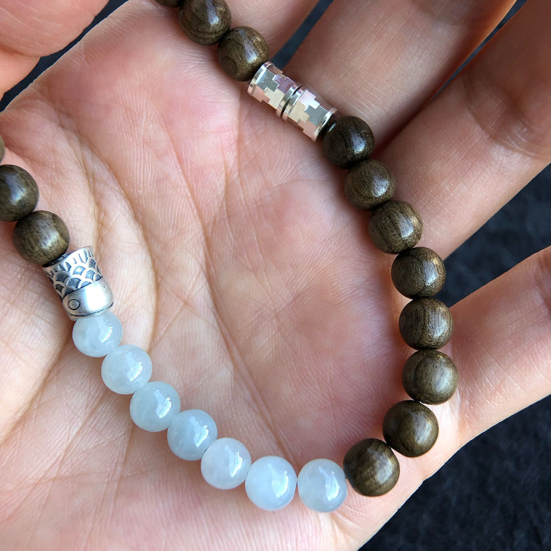 Men’s Sandalwood and Jadeite Jade Bead Bracelet