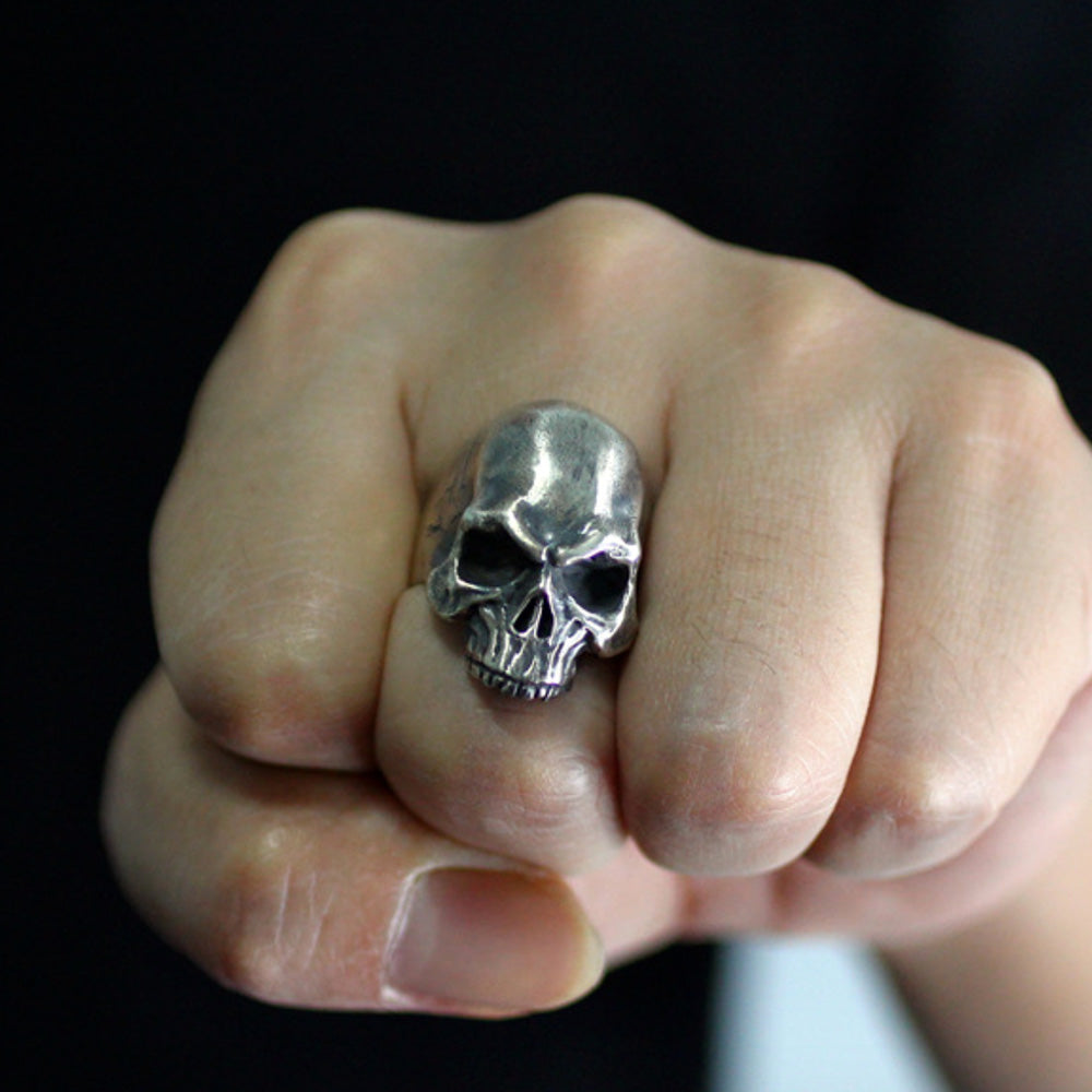 Men's Sterling Silver Biker Skull Ring