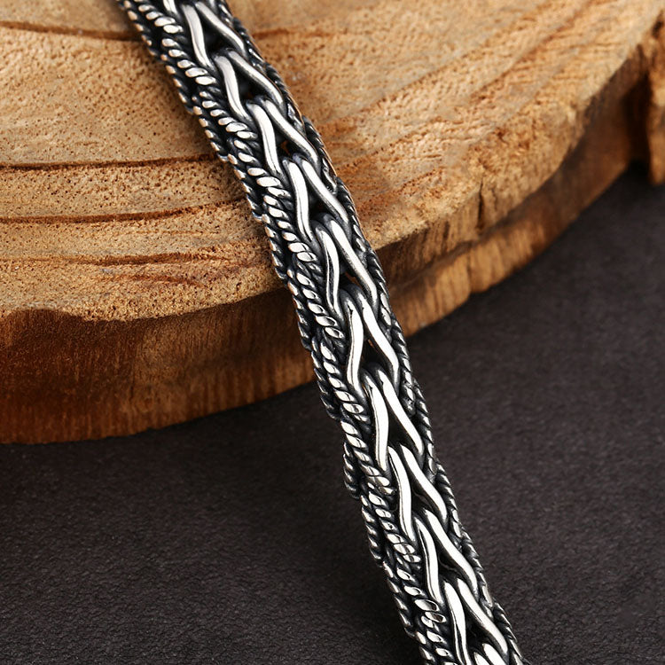 Men’s Sterling Silver Braided Wheat Chain Bracelet