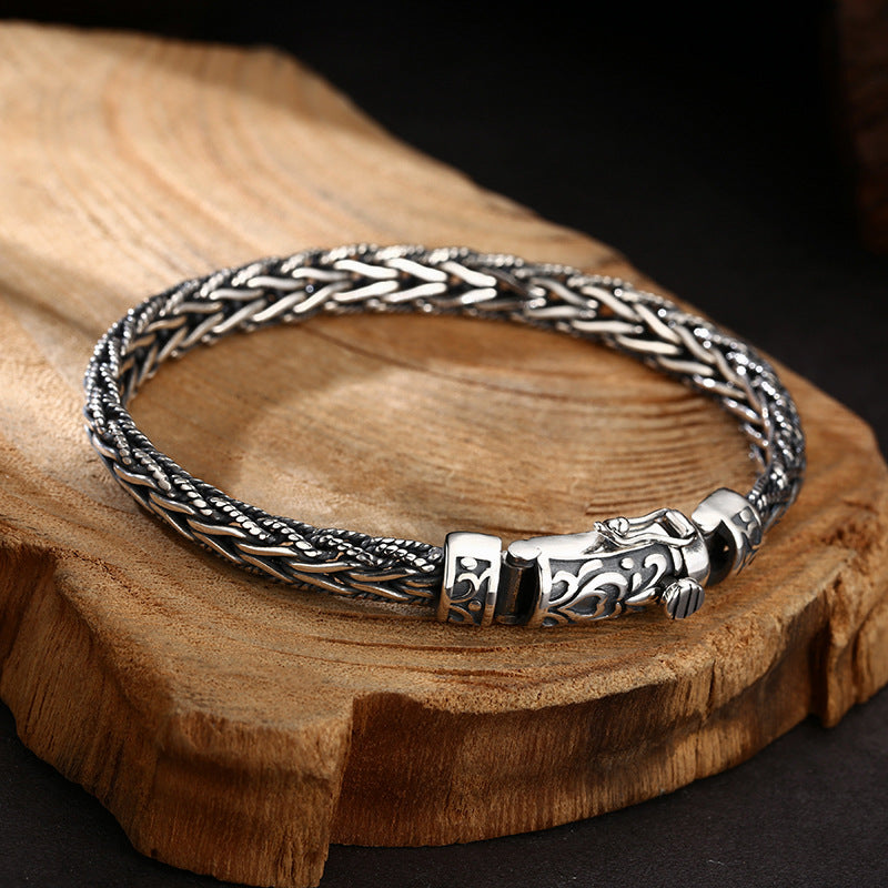 Men’s Sterling Silver Braided Wheat Chain Bracelet