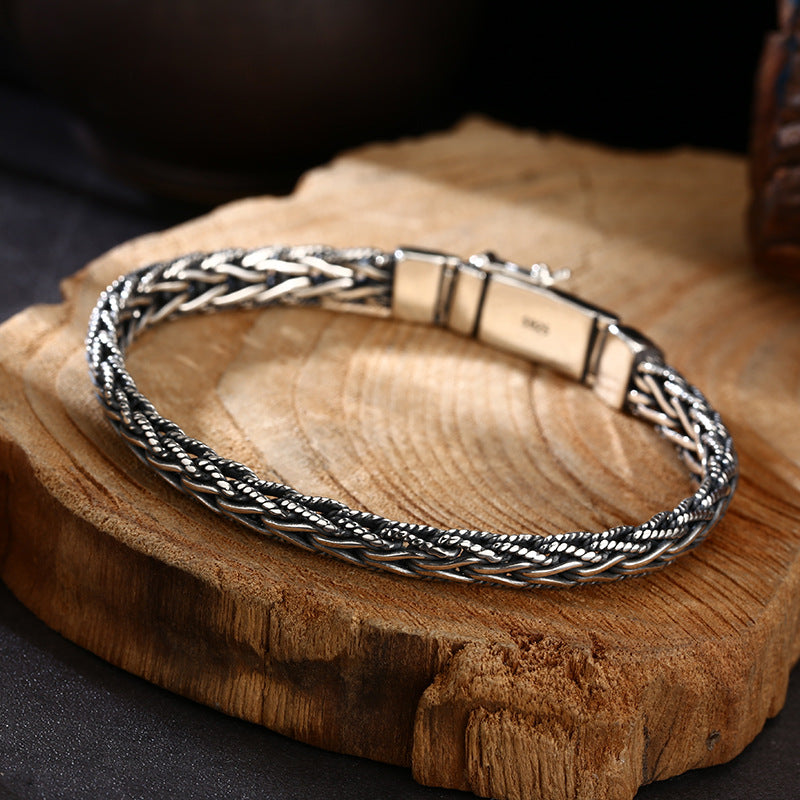 Men’s Sterling Silver Braided Wheat Chain Bracelet