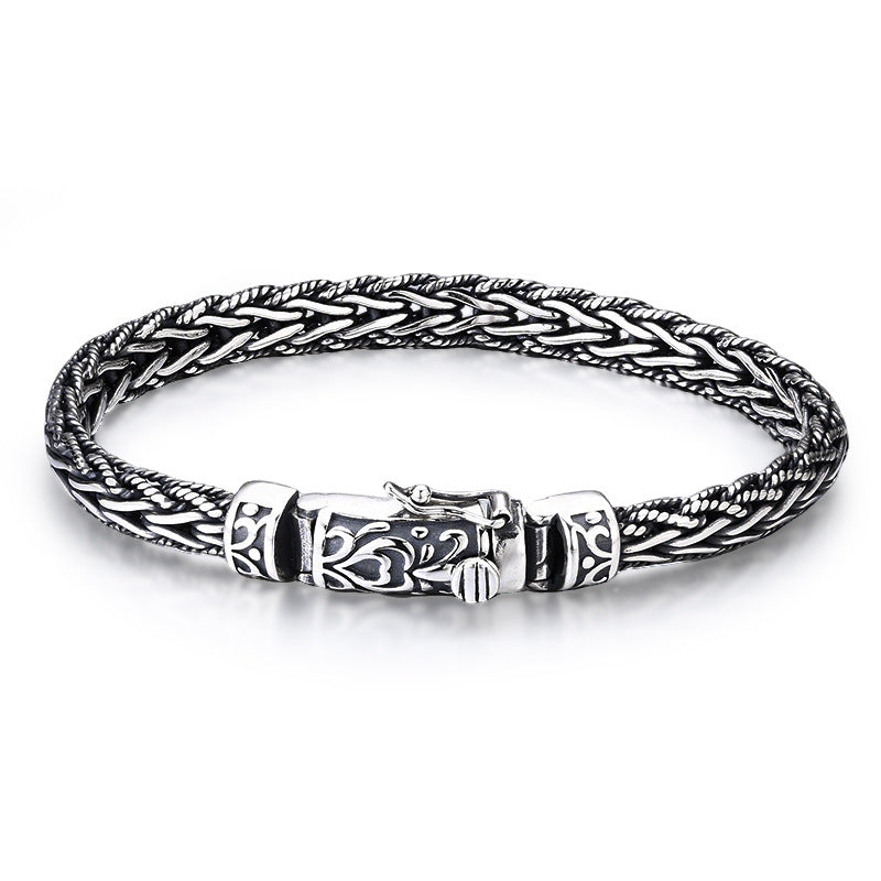 Men’s Sterling Silver Braided Wheat Chain Bracelet