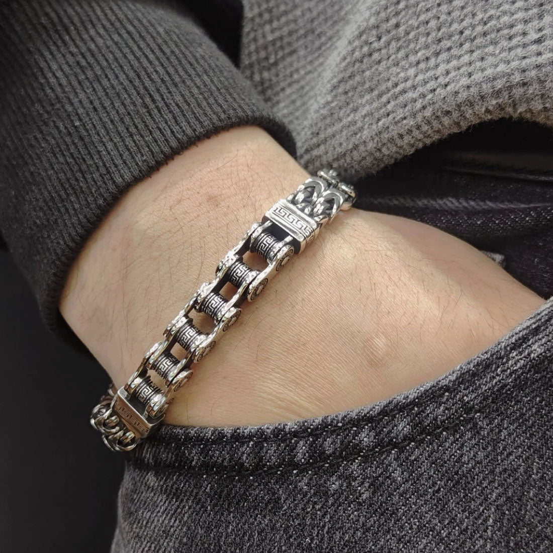 Men’s Sterling Silver Byzantine Bike Chain Bracelet