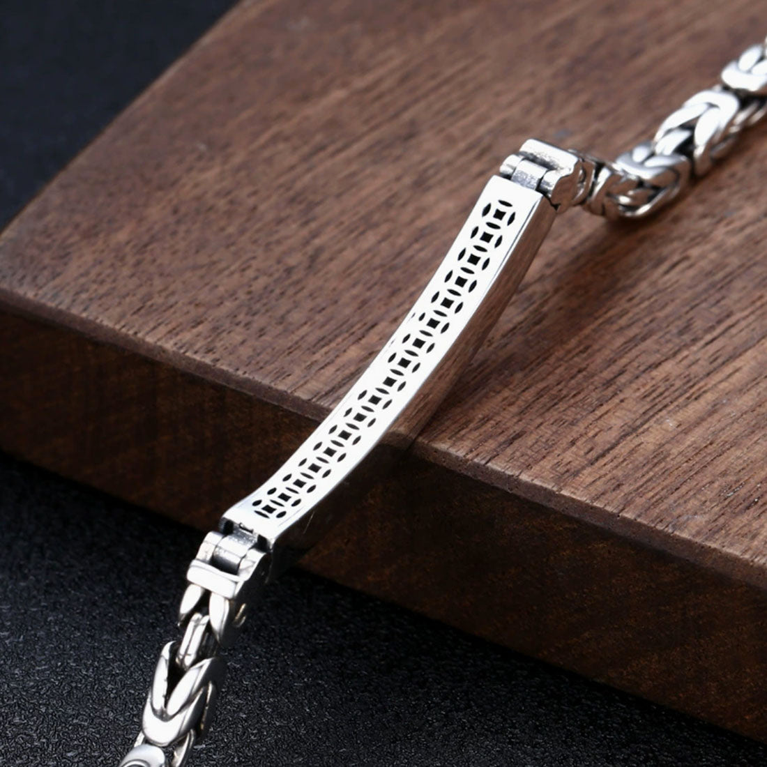 Men’s Sterling Silver Byzantine Chain ID Bracelet