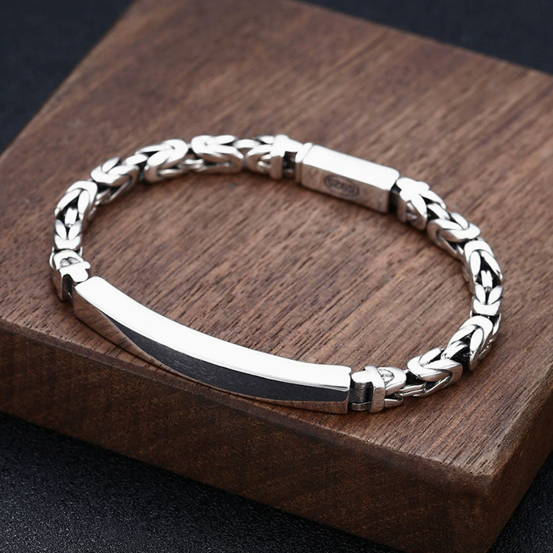 Men’s Sterling Silver Byzantine Chain ID Bracelet
