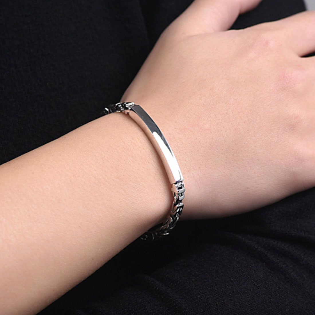 Men’s Sterling Silver Byzantine Chain ID Bracelet